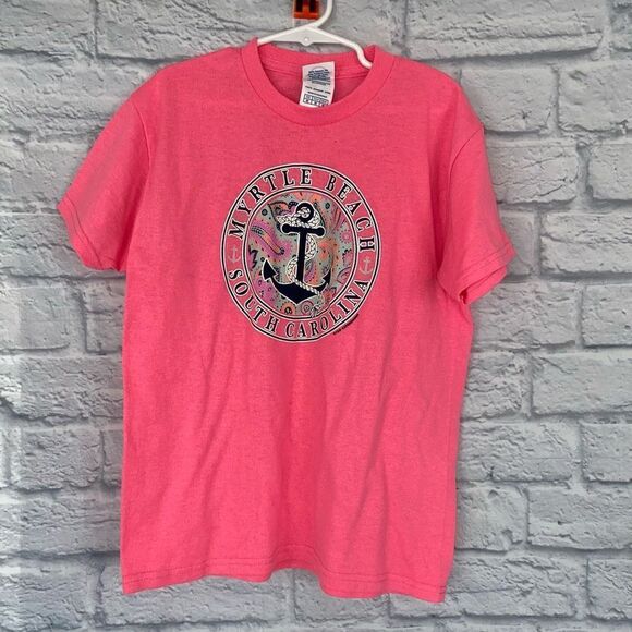 Delta youth M Myrtle Beach SC graphic print short sleeve T-shirt pink - Picture 1 of 4